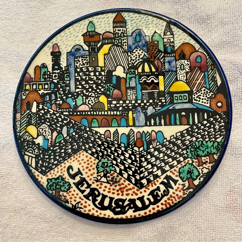 JERUSALEM City Skyline Plate Hand Painted Souvenir Collector Wall Plate 6.5"